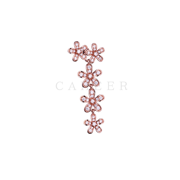 Long Flower Chain Plated Rose Gold Silver Earrings CA0017E