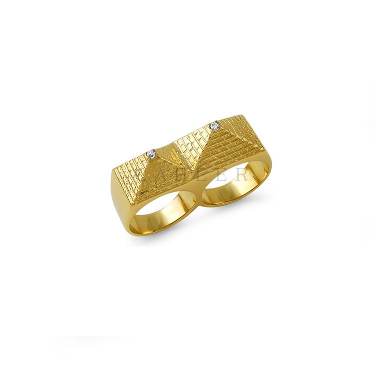 CR1707012 High Quality Rings Pyramid Shaped Two Finger Ring