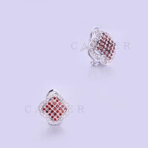 Earrings for Women Rhodium Plated Jewelry Garnet CZ Studs K0015E