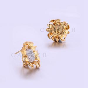 Cubic Zirconia Diamond Sunflower Studs Golden Stud Earring K0020E