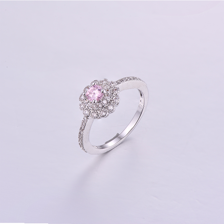 粉色高档925银戒指 K0167R