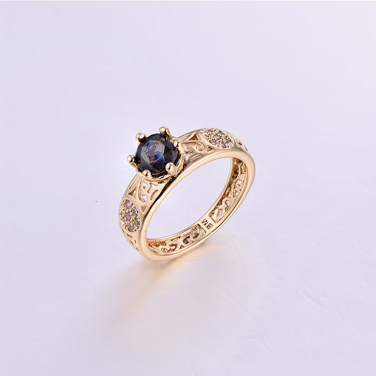 Black CZ Hollow Gold Ring K0192R