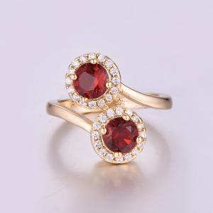 CR1707480 Top Quality Ruby Wedding Finger Rings Two Stone Ring