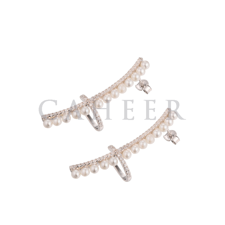 925 Silver Round Pearl Stud Earrings fashion jewelry