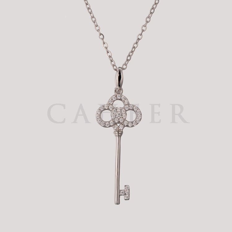 plating white Gold cz 925 sterling silver Key Pendant Necklace