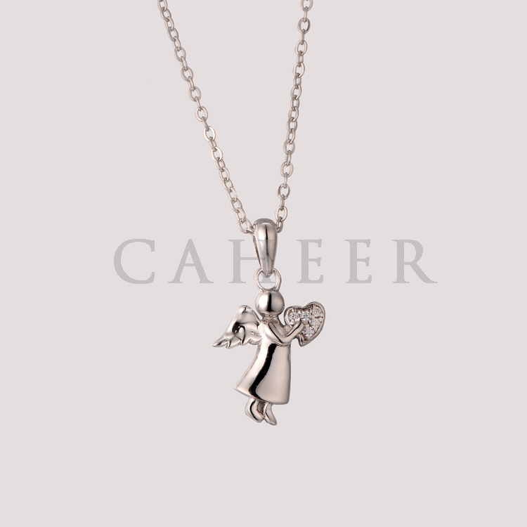 CP1507092 可爱天使设计银小女生幸运银项链